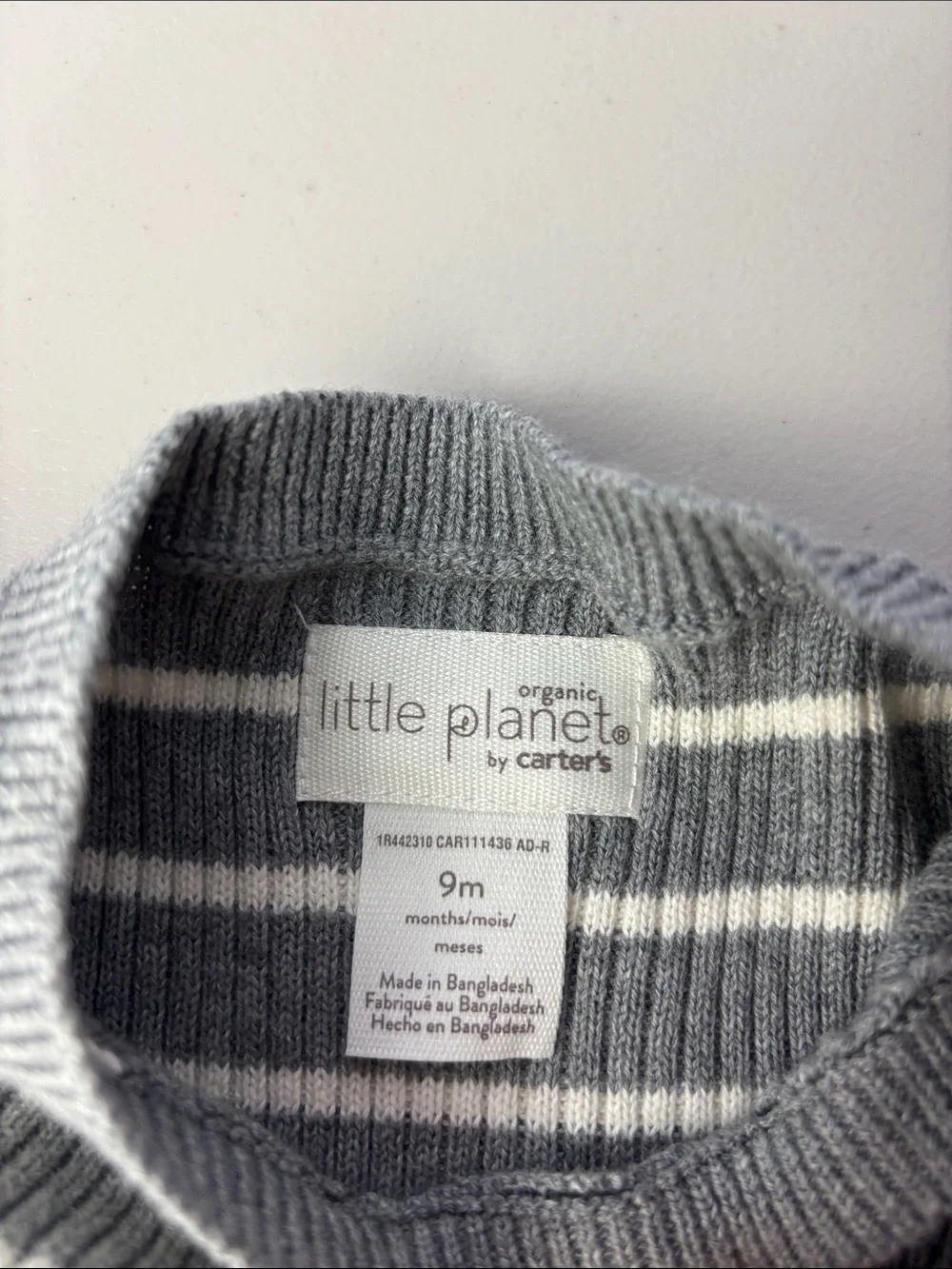NWT Carter's Little Planet Gray & White Striped Baby Sweater